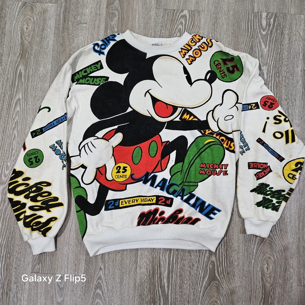 Vintage 90’s Mickey Mouse All Over Print Sweatshirt Crewneck Mickey Mouse Disney - Picture 1 of 7